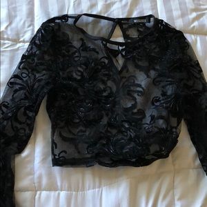 Missguided long sleeve mesh crop top